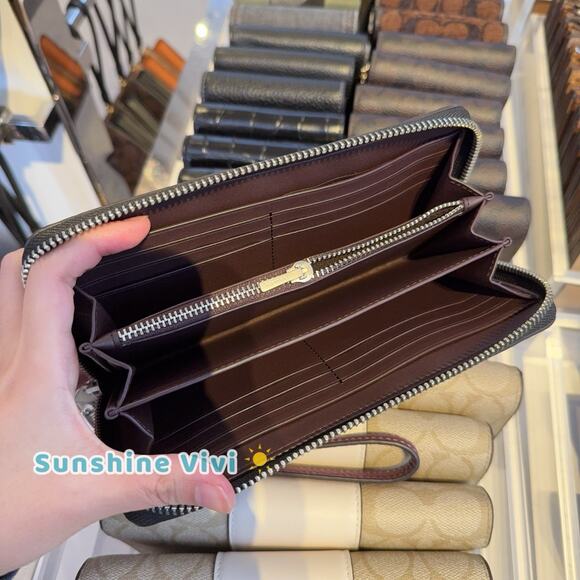 NWT Coach Long Zip Around Wallet With Floral Print CCL36 Black/Purple - Picture 5 of 10